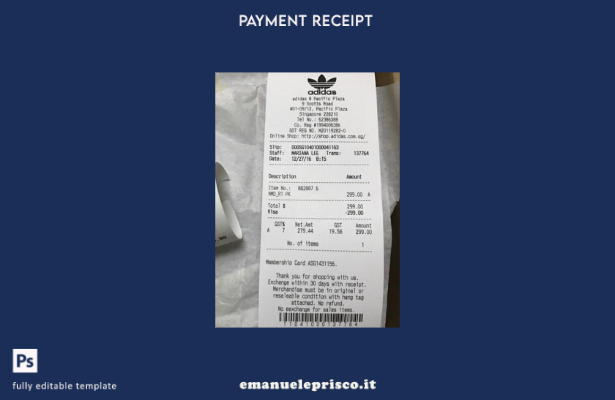 modello di controllo di pagamento del negozio Adidas in stile verificato